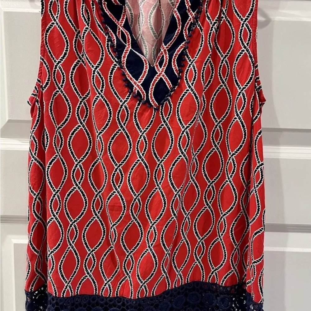 Crown & Ivy Red and Navy Sleeveless Top, women’s size small